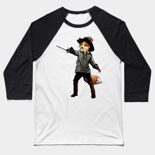 Finnegan the Fox - Musketeer Baseball T-Shirt by blackroserelicsshop@gmail.com